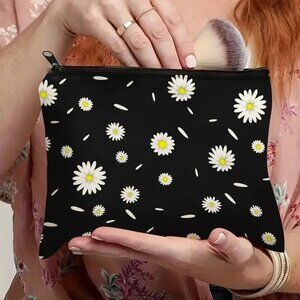 Black Daisy Makeup Bag